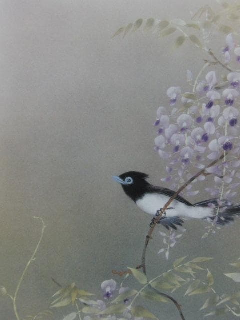 本橋富夫、【山藤咲く】、希少な額装用画集より、新品額装付、状態良好