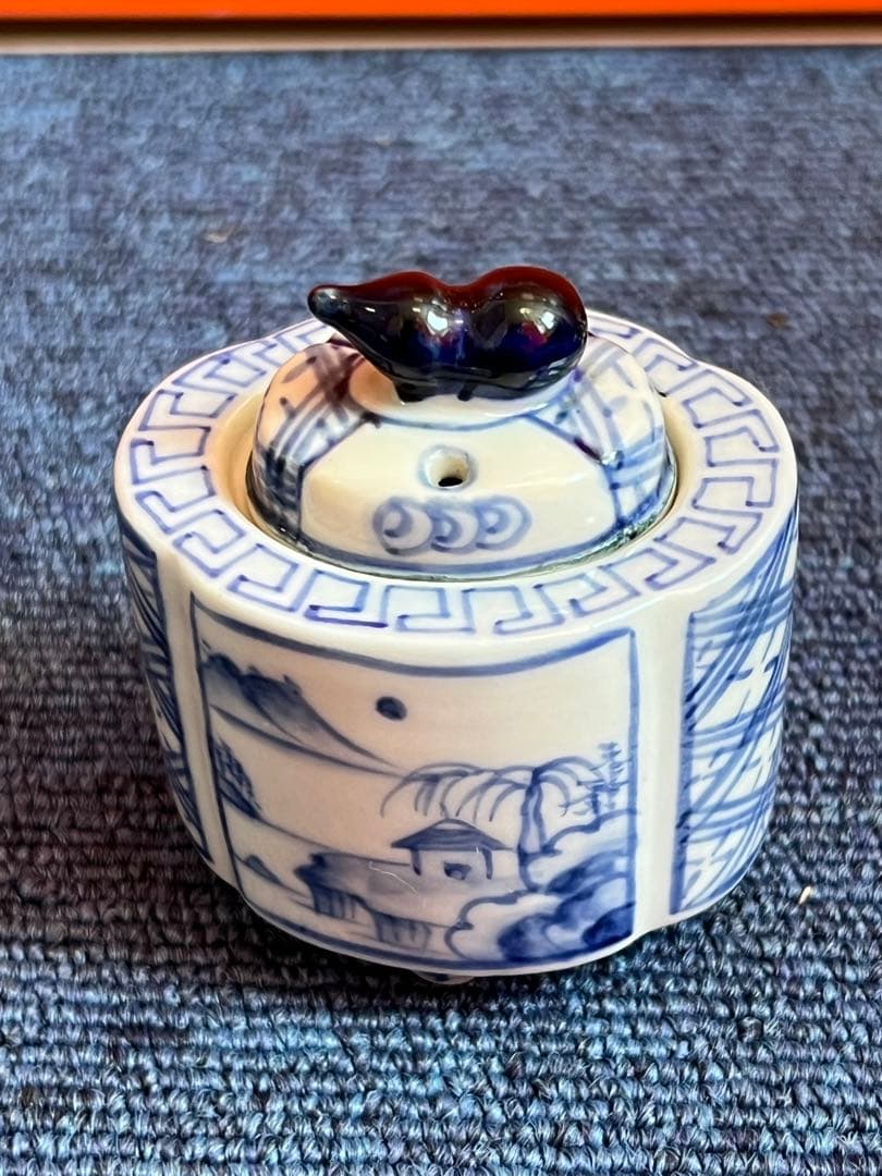 1001 中国　骨董　道八　染付　瓢箪香炉　時代物 1001 中国 骨董 道八 染付 瓢箪香炉 時代物